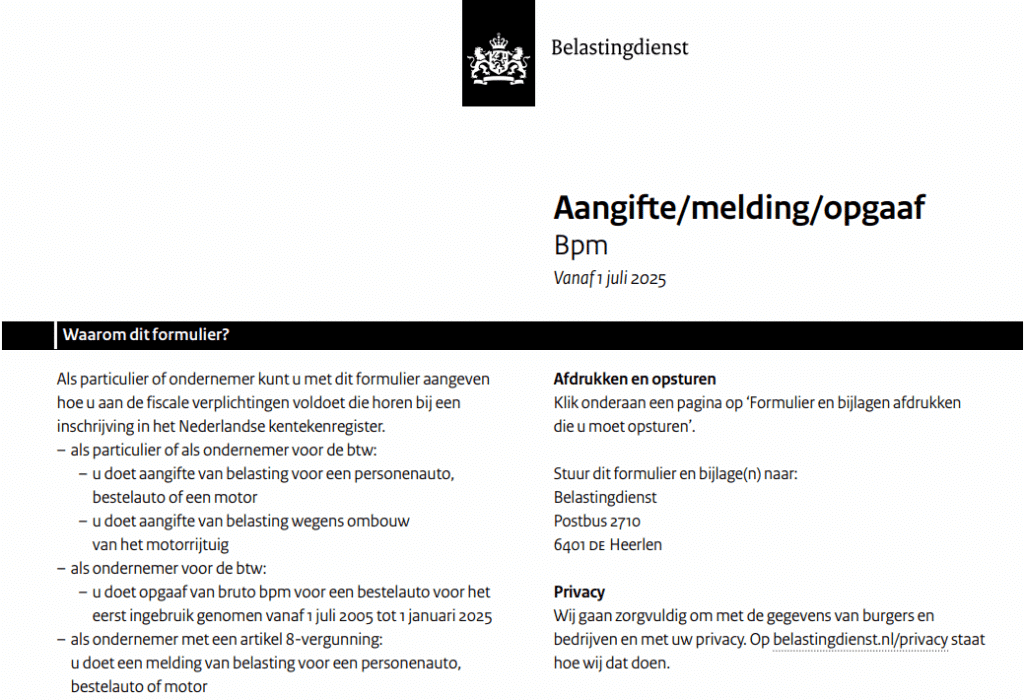 bpm berekenen belastingdienst